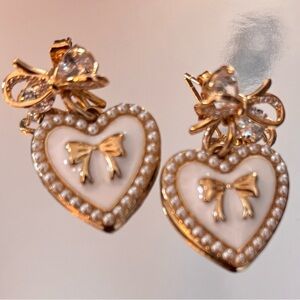 Elegant Gold Heart Bow Earrings 18k gold plated wires